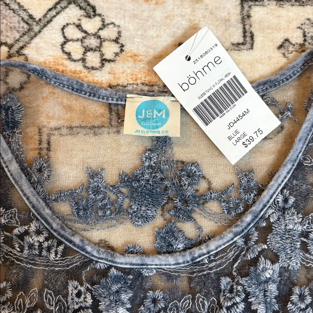 NWT BÖHME L J&M so soft sleeveless boho dress w/ embroidered top, marbled blue - Picture 6 of 9